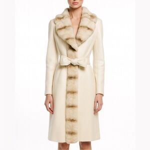 Elegant Cream Fur-Trimmed Women's Coat